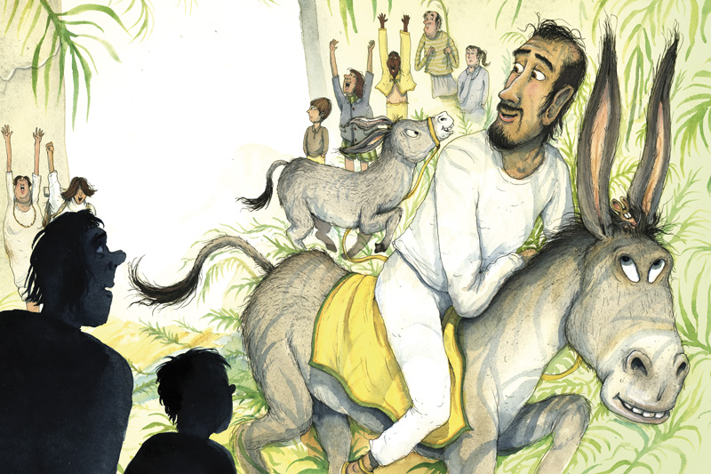 Jesus rider på en åsna genom Jerusalem